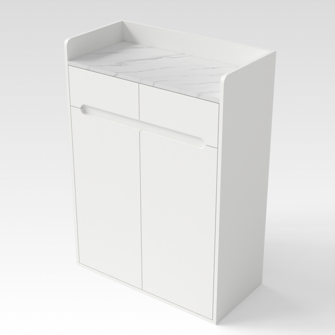 Warm White & White Marble-Grain Top Shoe Cabinet