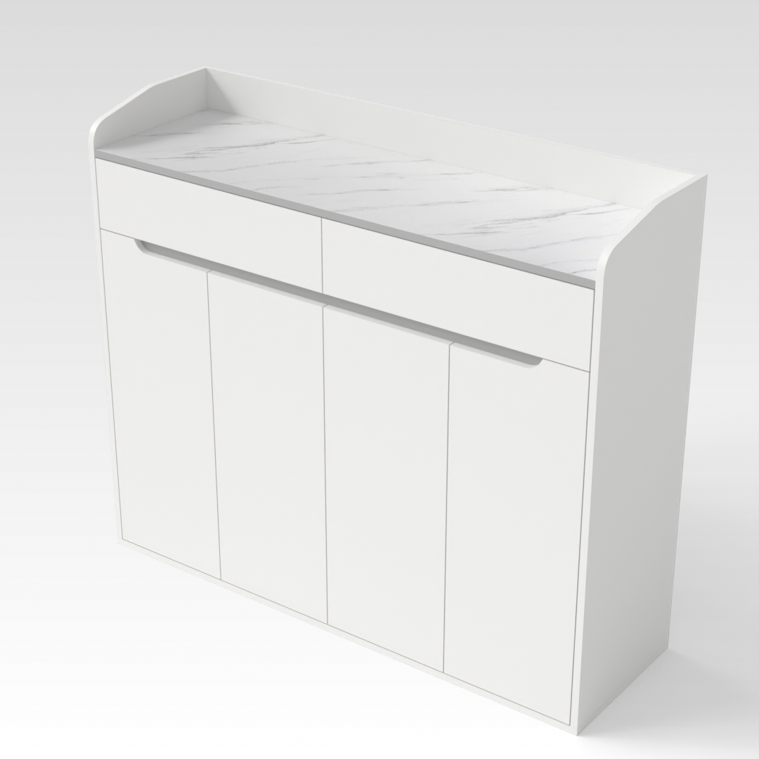Warm White & White Marble Shoe Cabinet