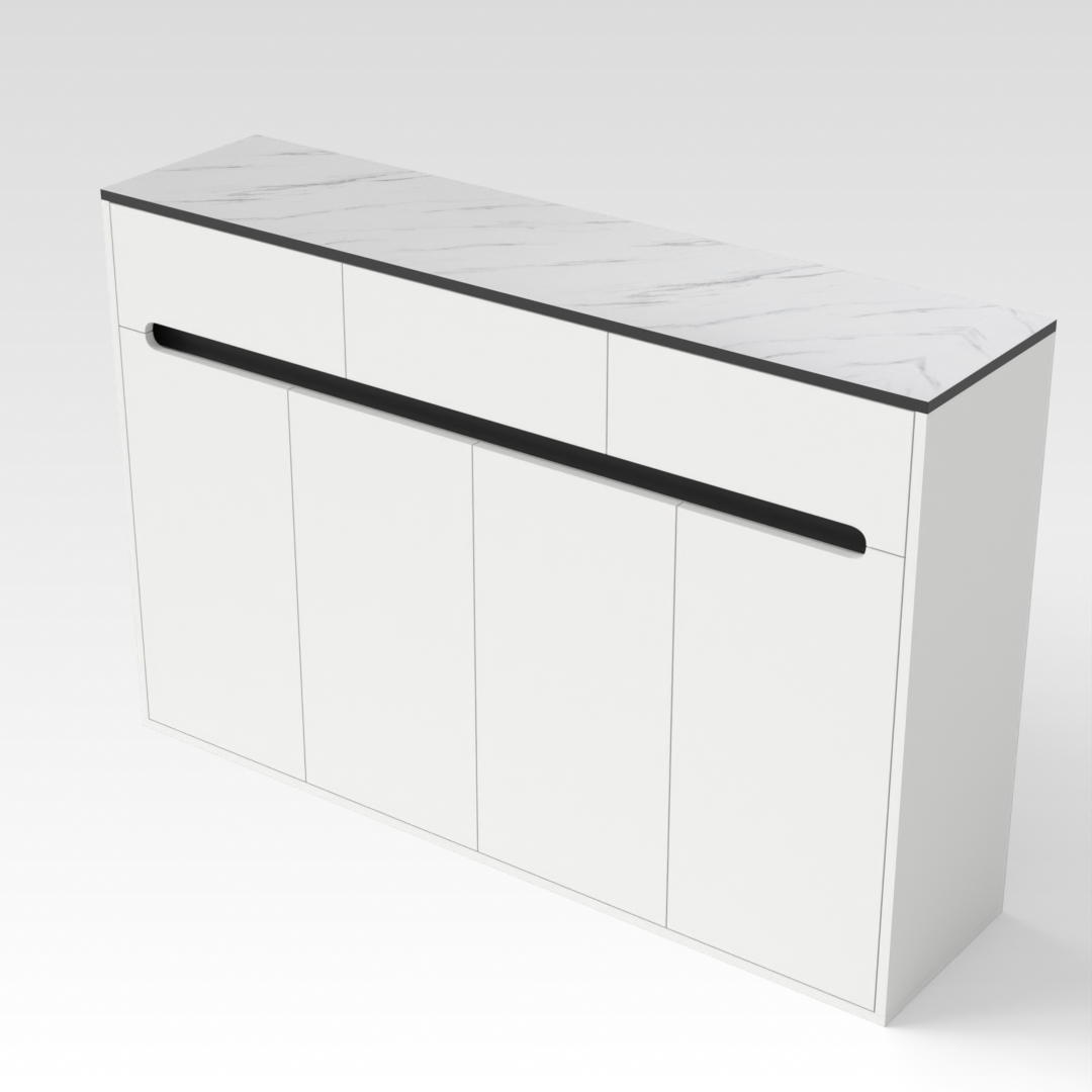 Warm White & White Marble-Grain Top Shoe Cabinet