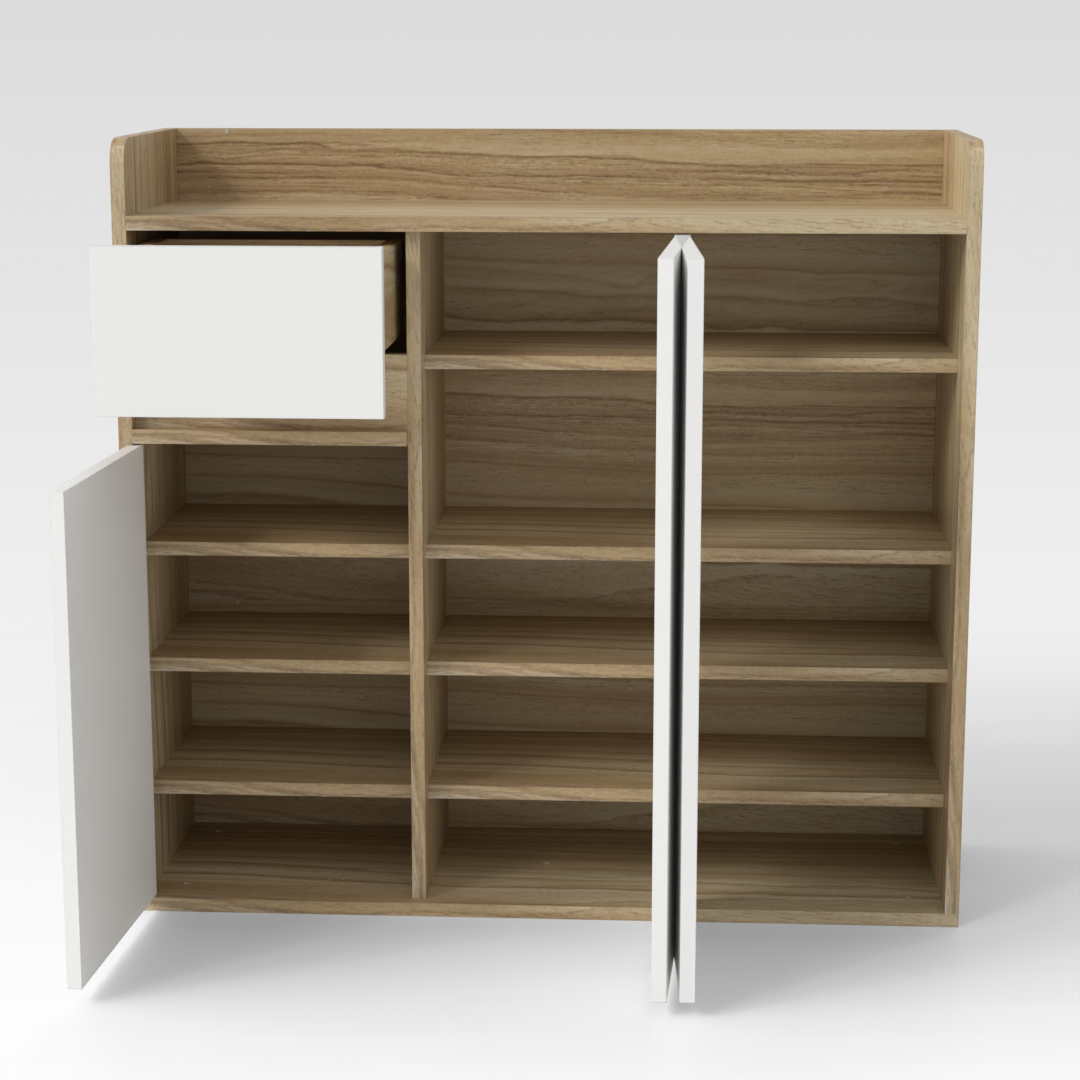 Country Oak & Warm White Shoe Cabinet