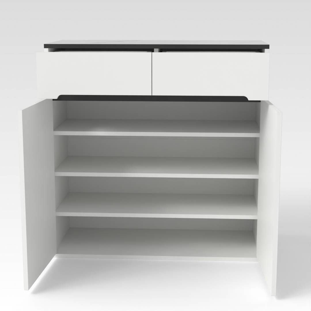 Warm White & Black Shoe Cabinet