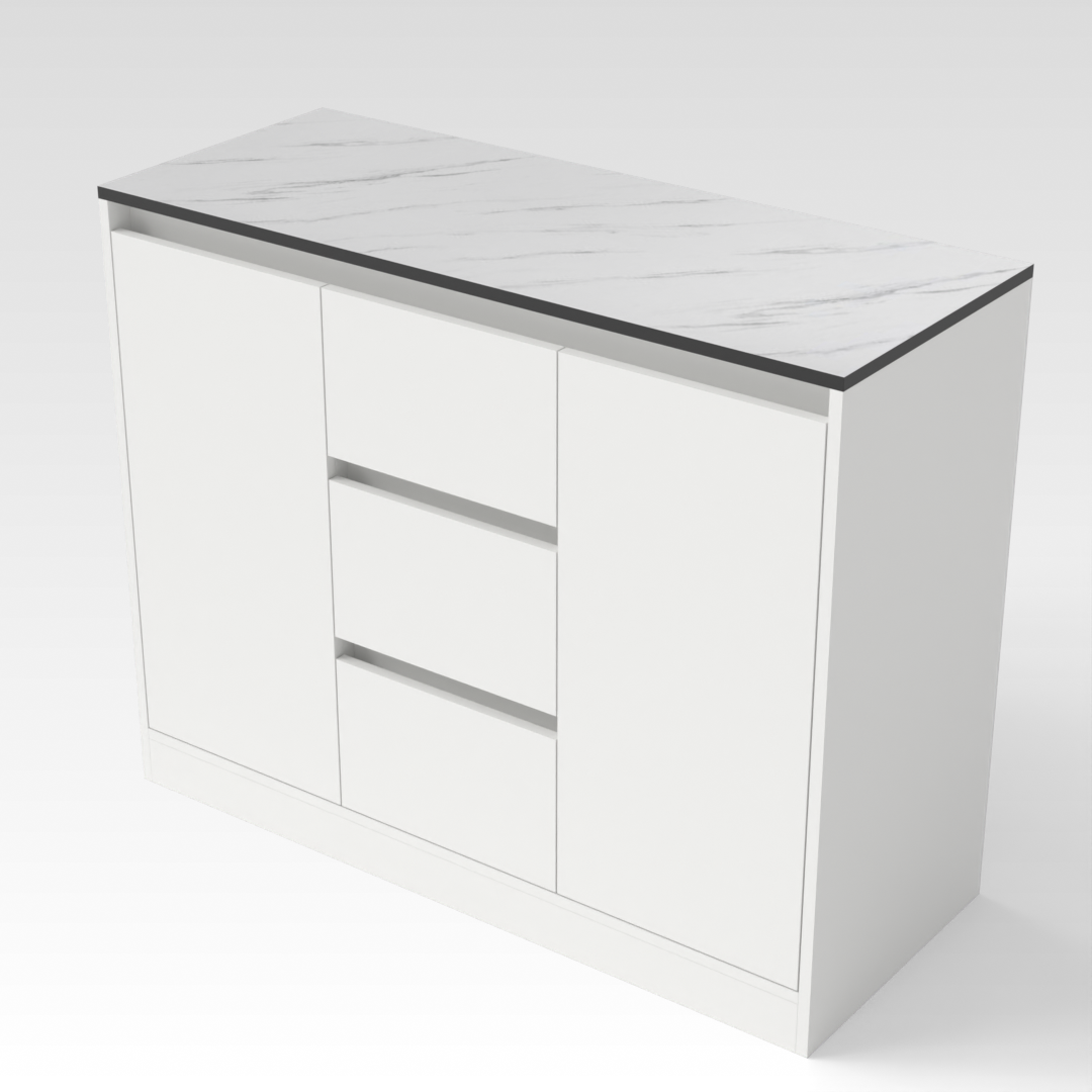 Warm White & White Marble-Grain Top Shoe Cabinet