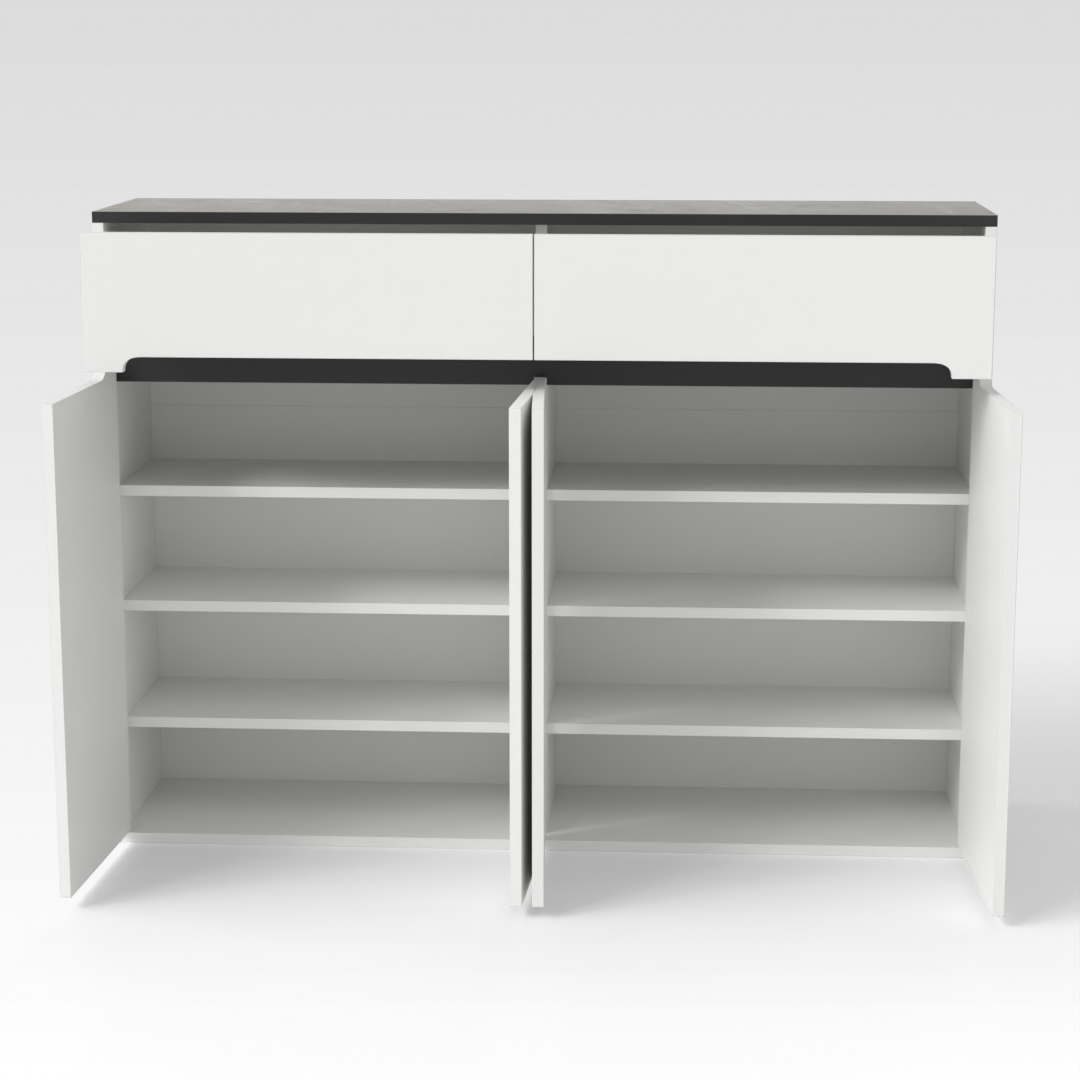Warm White & Brown Stone Shoe Cabinet