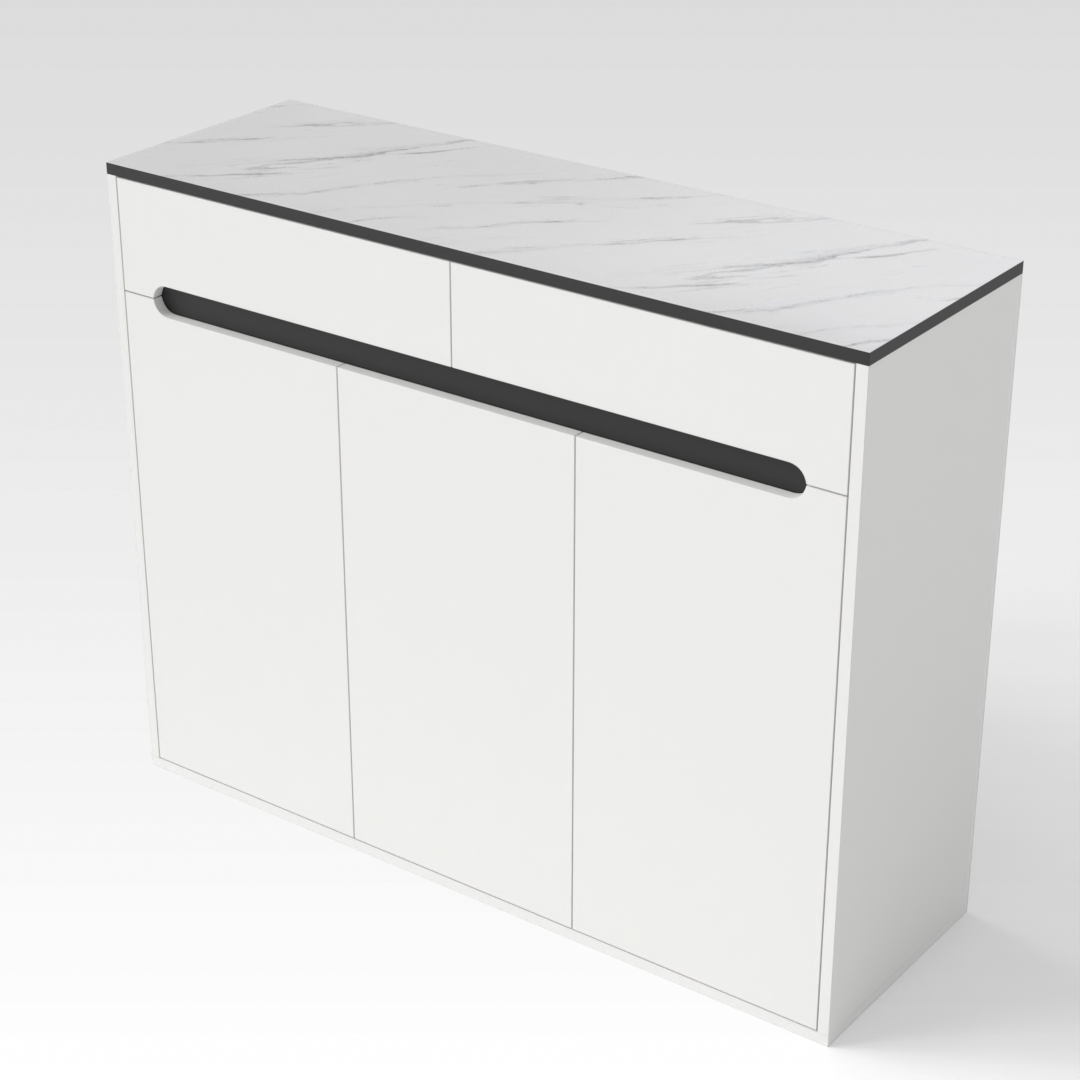 Warm White & White Marble-Grain Top Shoe Cabinet