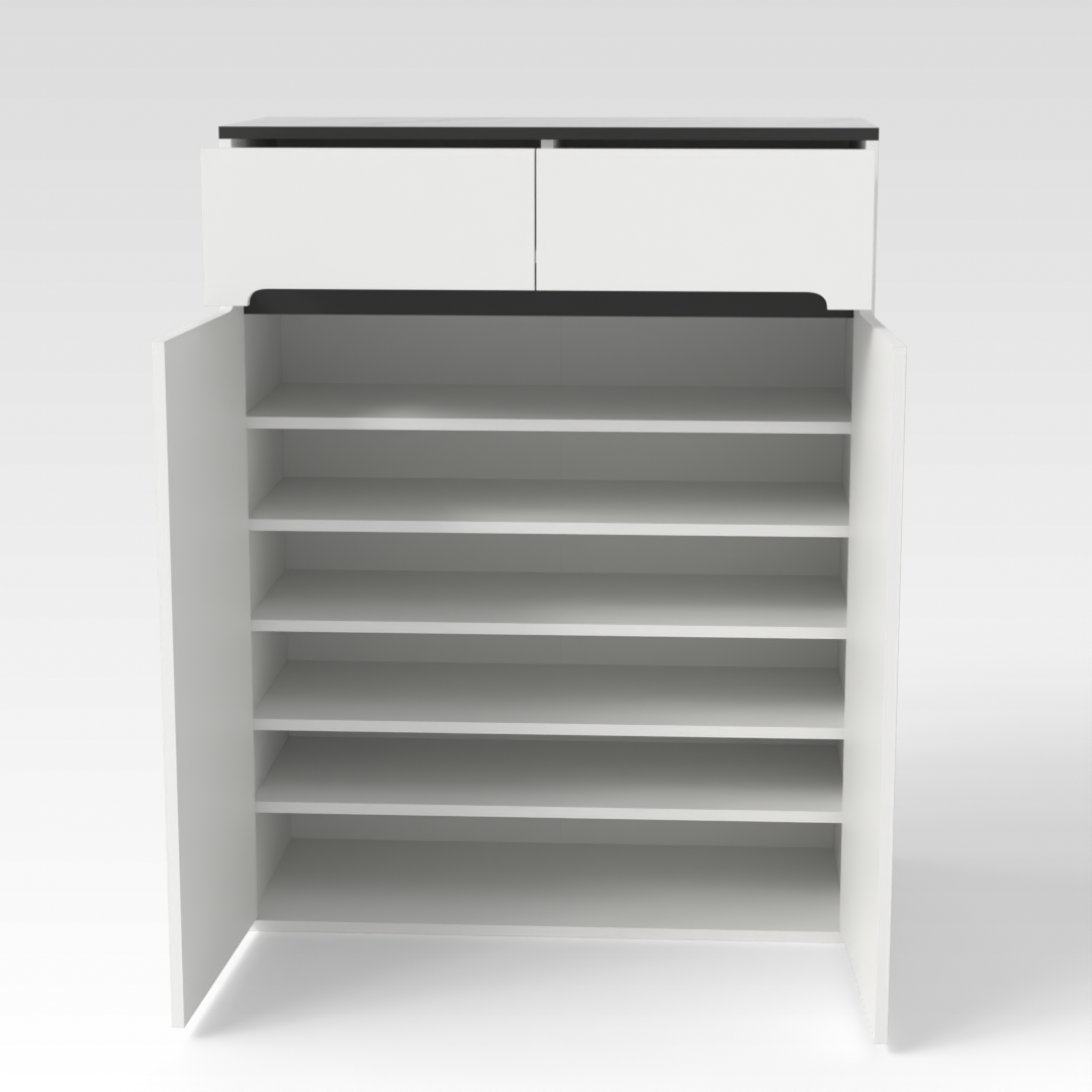 Warm White & White Marble-Grain Top Shoe Cabinet