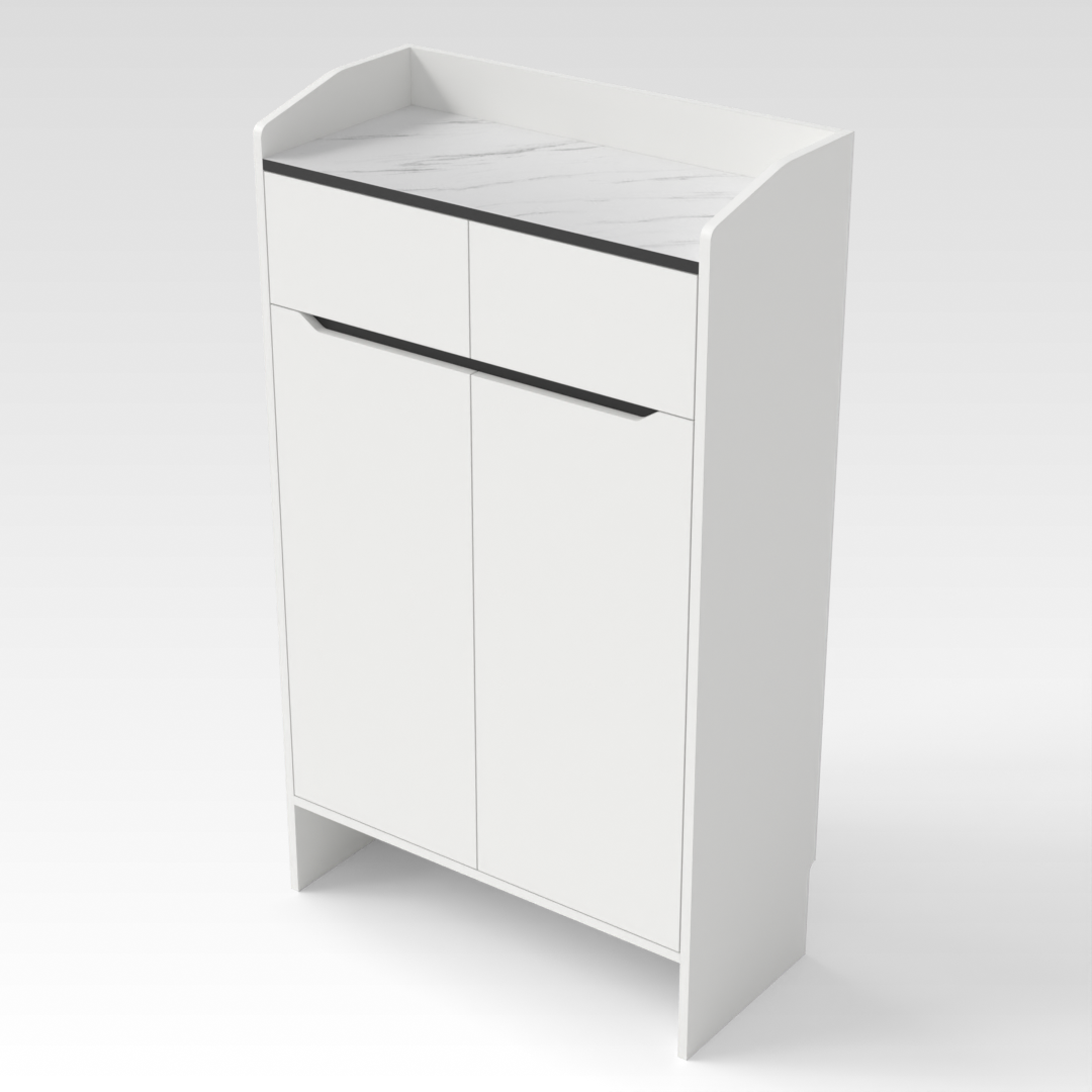 Warm White & White Marble-Grain Top Shoe Cabinet