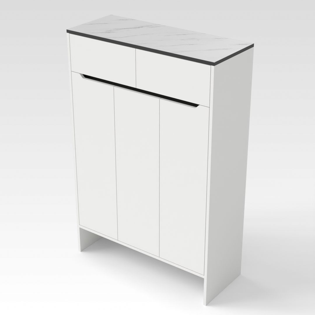 Warm White & Marble Shoe Cabinet