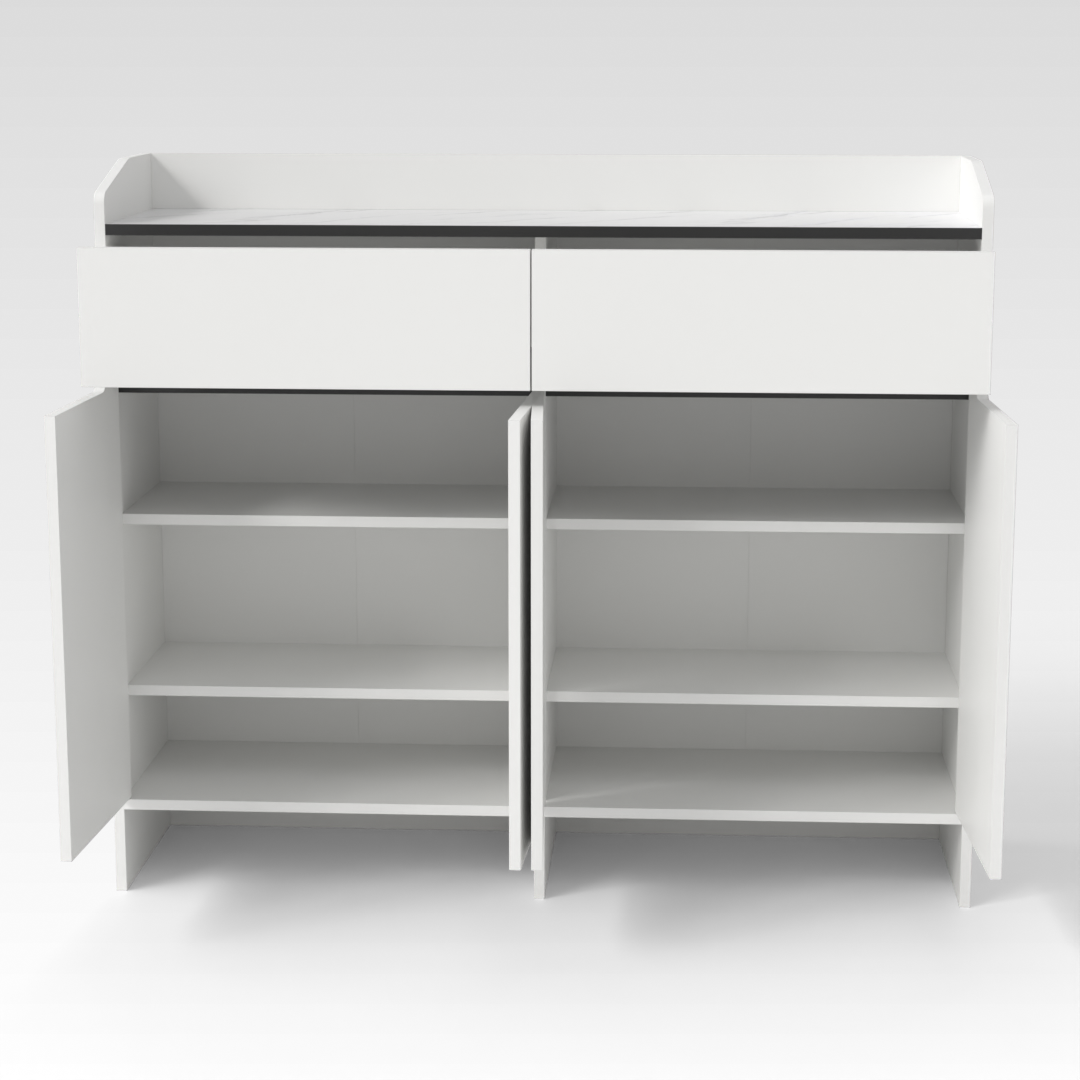 Warm White & White Marble Shoe Cabinet