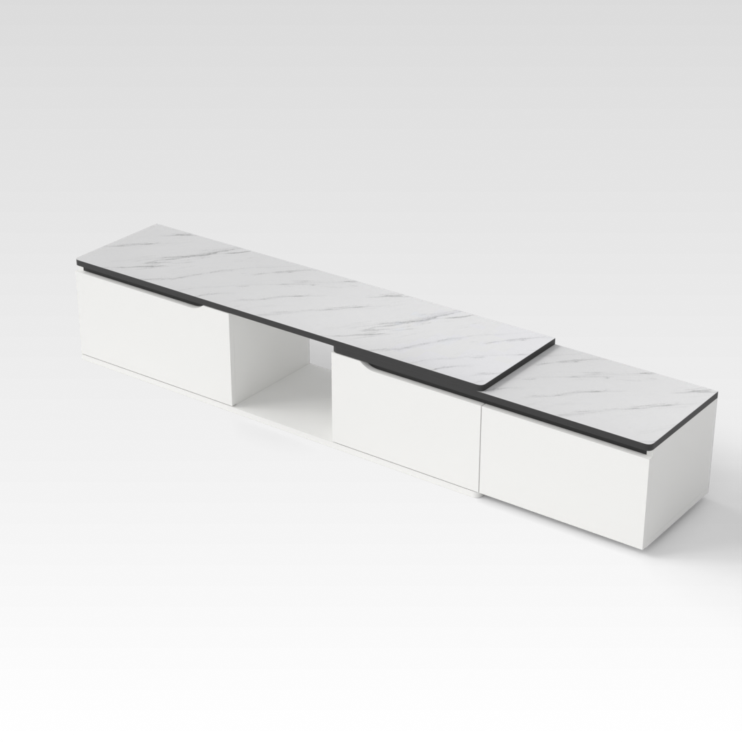 Warm White & White Marble TV Stand