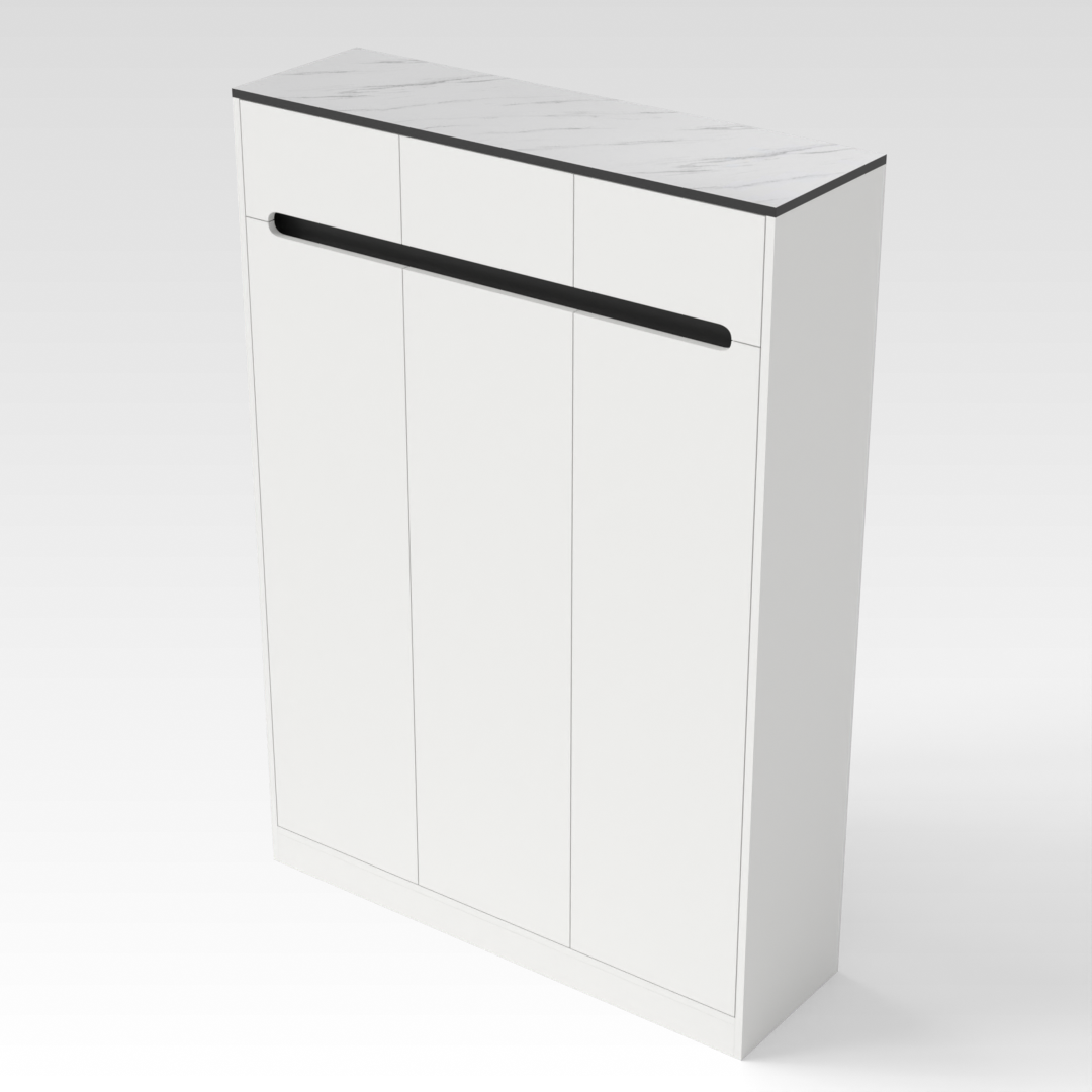 Warm White & White Marble-Grain Top Shoe Cabinet