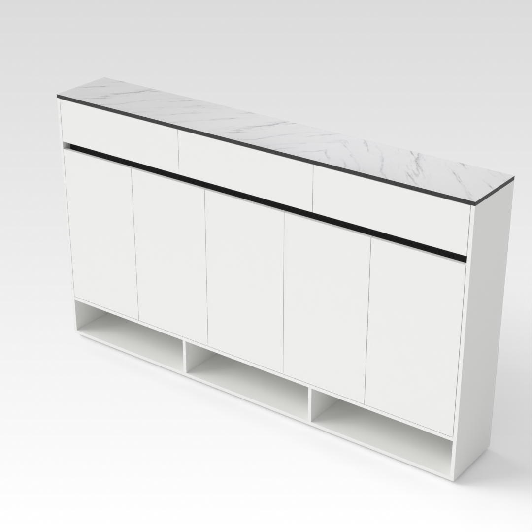 Warm White & White Marble-Grain Top Shoe Cabinet