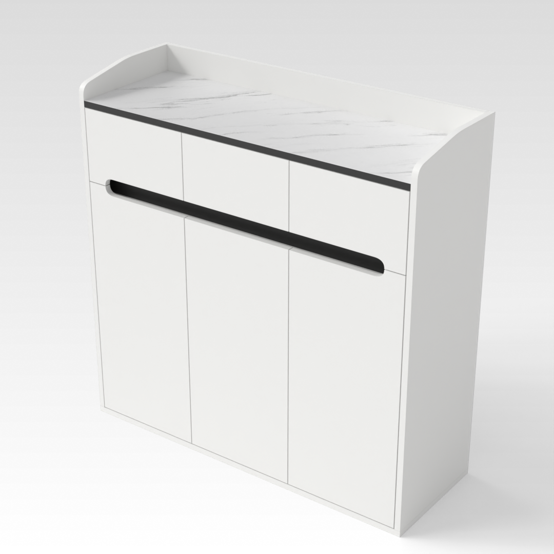 Warm White & White Marble-Grain Top Shoe Cabinet